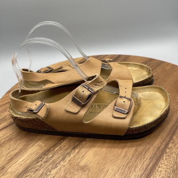 Birkenstock Sandals Womens Size 9 Tan Brown Leather Strappy Buckle Comfort Shoes - Picture 1 of 11